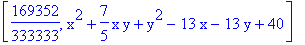 [169352/333333, x^2+7/5*x*y+y^2-13*x-13*y+40]